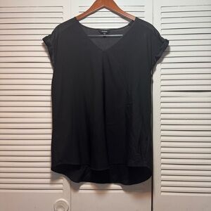 Express Black Satin V-Neck Short Sleeve Women's Top Blouse Size L